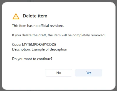 Bevestigingsbericht voor het verwijderen van een concept in LiquidoDocs Explorer.